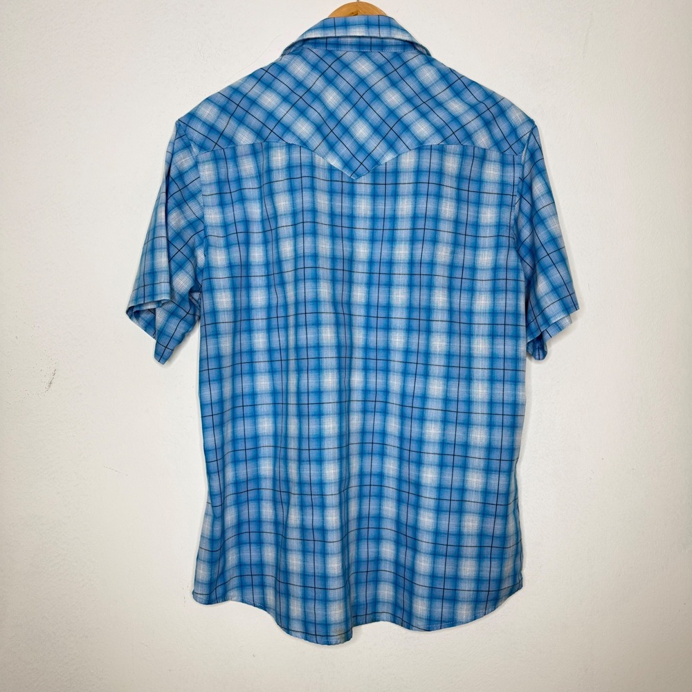 Vintage Wrangler Western Pearl Snap Shirt Men L Blue‎ Plaid Cowboy Rodeo Casual - Picture 3 of 11
